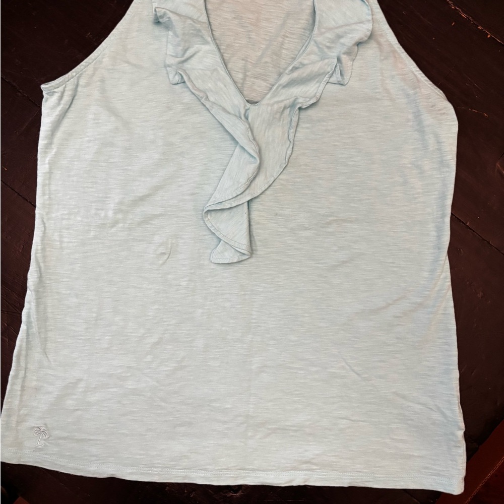 Lilly Pulitzer Gray and White Ruffled Sleeveless Tank Top